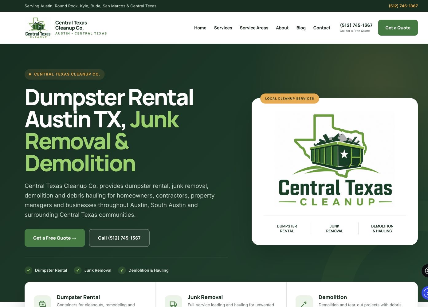 home 32 Central Texas Cleanup Co. website designed by The Omni Shot