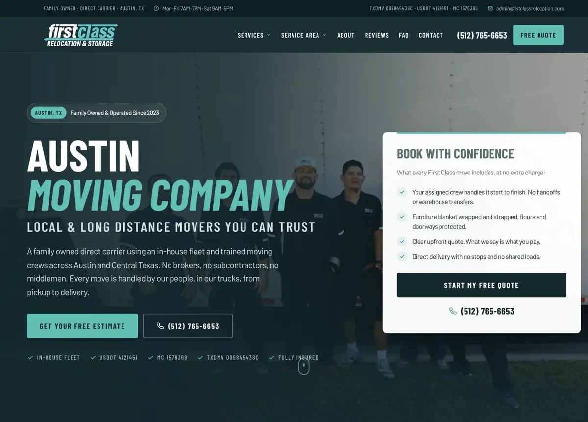 home 36 First Class Relocation website designed by The Omni Shot