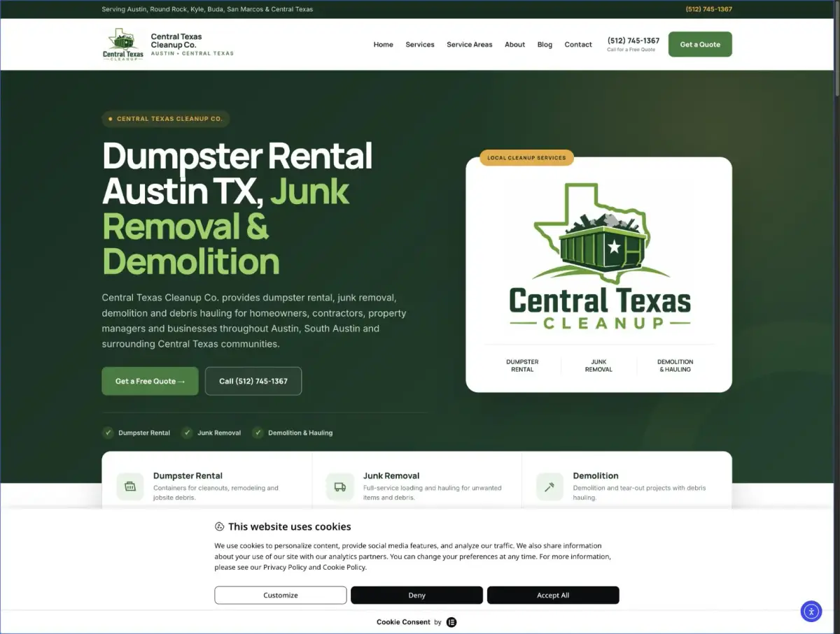 home 33 Central Texas Cleanup Co. website